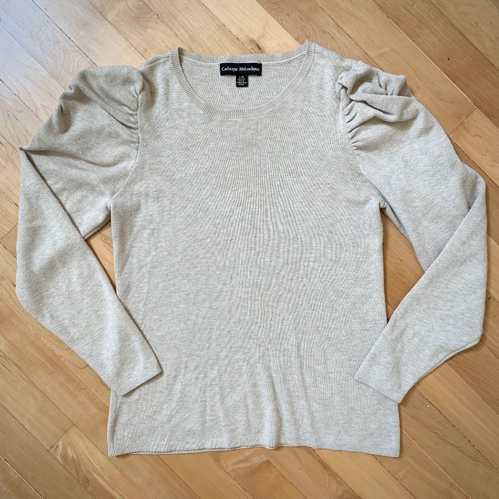 Catherine Malandrino Puff Sleeve Beige Sweater - Size L/G